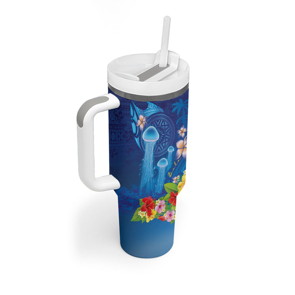 Fiji Jellyfish Tumbler With Handle Tapa Patterns and Hibiscus Sea Vibe
