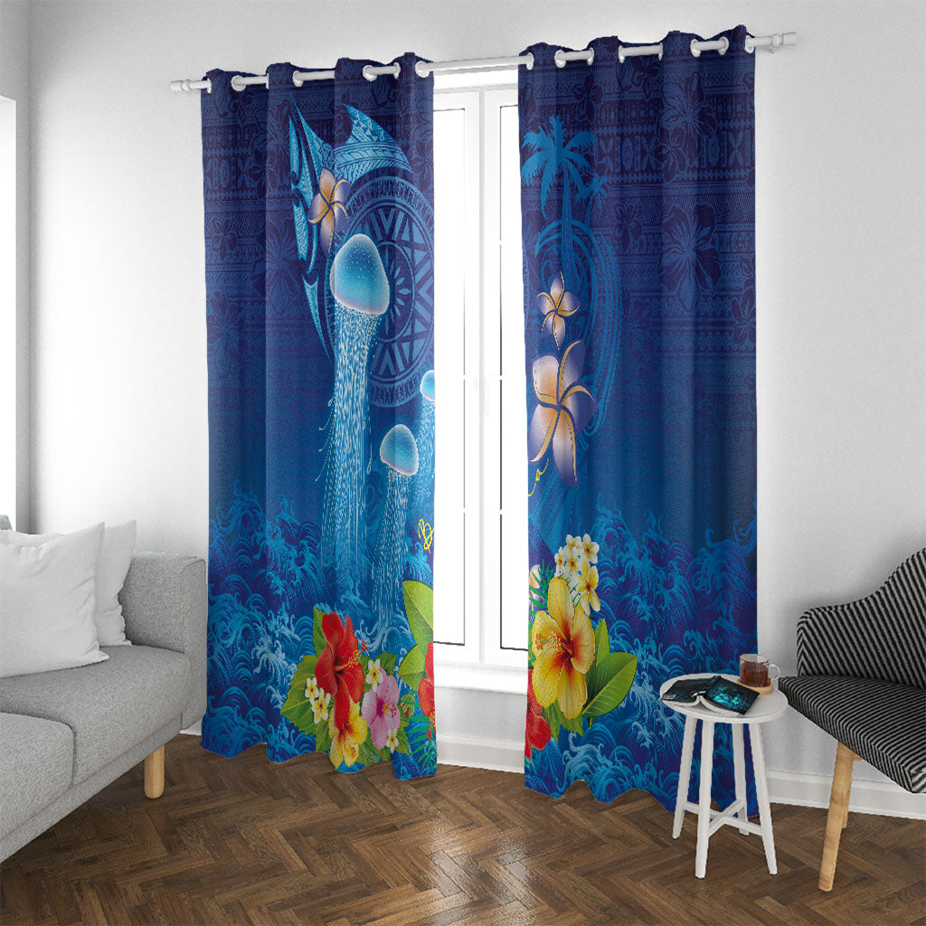 Fiji Jellyfish Window Curtain Tapa Patterns and Hibiscus Sea Vibe