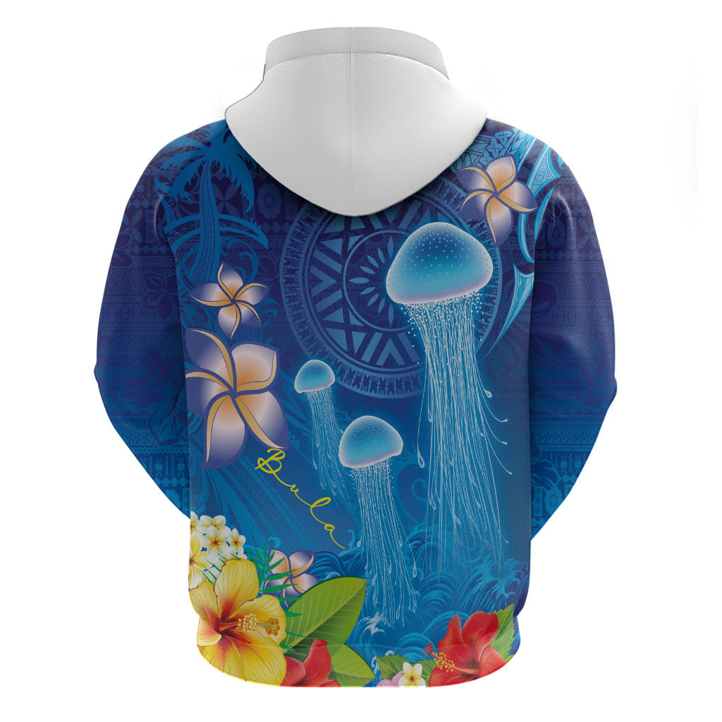 Fiji Jellyfish Zip Hoodie Tapa Patterns and Hibiscus Sea Vibe
