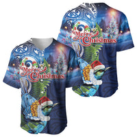 New Zealand Merry Christmas Baseball Jersey Maori Tribal Pattern with Xmas Tui Bird
