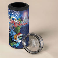 New Zealand Merry Christmas 4 in 1 Can Cooler Tumbler Maori Tribal Pattern with Xmas Tui Bird LT03 - Polynesian Pride