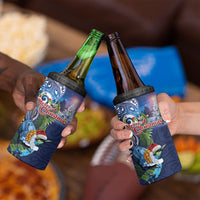 New Zealand Merry Christmas 4 in 1 Can Cooler Tumbler Maori Tribal Pattern with Xmas Tui Bird LT03 - Polynesian Pride