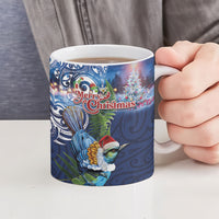 New Zealand Merry Christmas Ceramic Mug Maori Tribal Pattern with Xmas Tui Bird