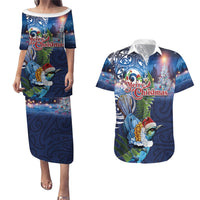 New Zealand Merry Christmas Couples Matching Puletasi and Hawaiian Shirt Maori Tribal Pattern with Xmas Tui Bird LT03 Multicolor - Polynesian Pride