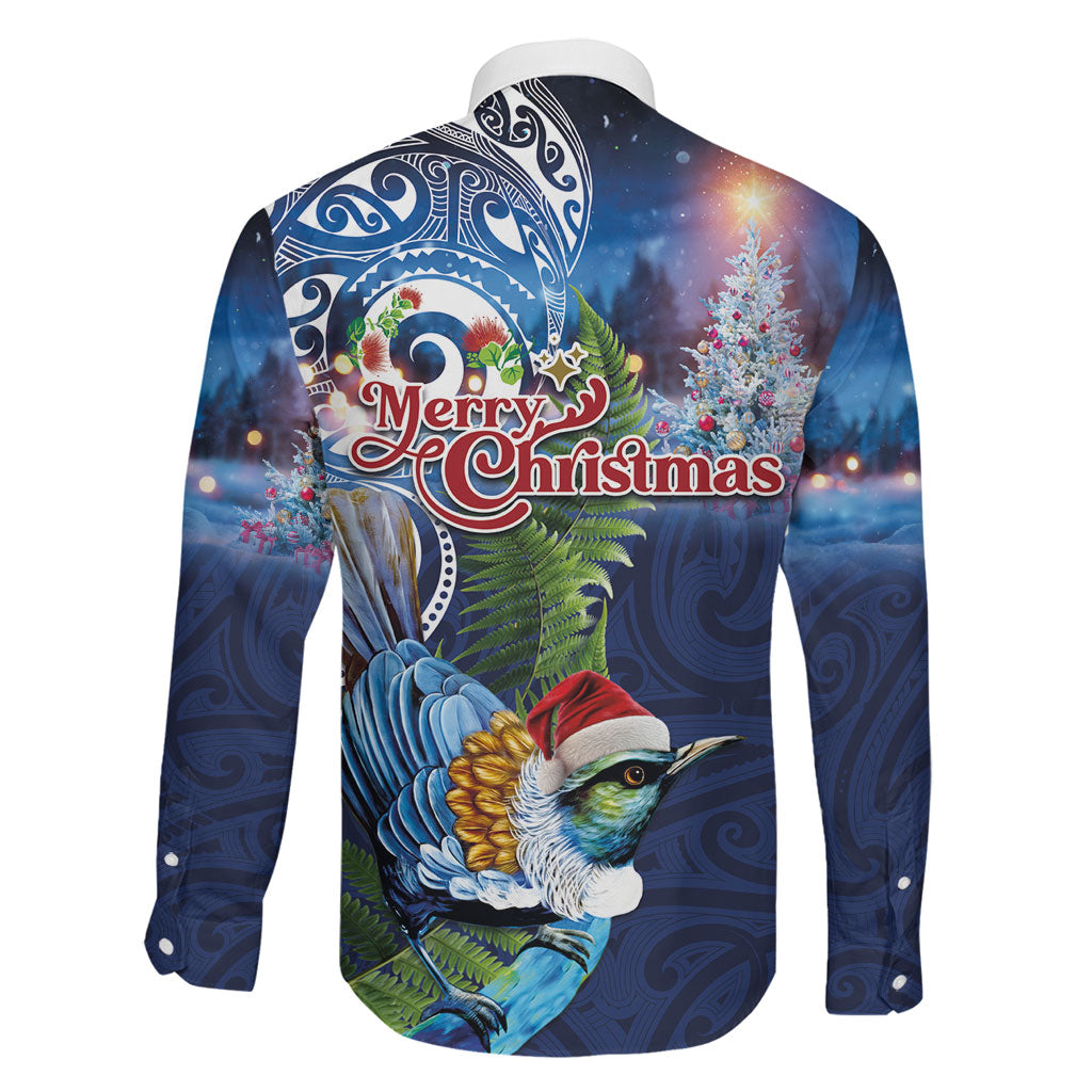New Zealand Merry Christmas Family Matching Mermaid Dress and Hawaiian Shirt Maori Tribal Pattern with Xmas Tui Bird LT03 - Polynesian Pride