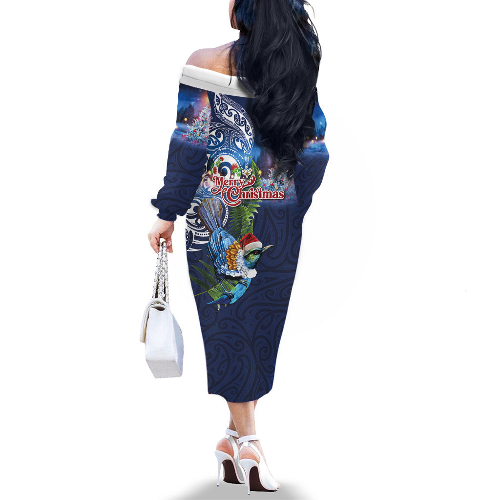 New Zealand Merry Christmas Family Matching Off The Shoulder Long Sleeve Dress and Hawaiian Shirt Maori Tribal Pattern with Xmas Tui Bird LT03 - Polynesian Pride