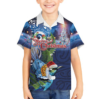 New Zealand Merry Christmas Family Matching Off The Shoulder Long Sleeve Dress and Hawaiian Shirt Maori Tribal Pattern with Xmas Tui Bird LT03 Son's Shirt Multicolor - Polynesian Pride