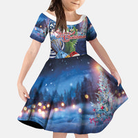 New Zealand Merry Christmas Family Matching Off Shoulder Maxi Dress and Hawaiian Shirt Maori Tribal Pattern with Xmas Tui Bird LT03 Daughter's Dress Multicolor - Polynesian Pride