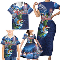 New Zealand Merry Christmas Family Matching Short Sleeve Bodycon Dress and Hawaiian Shirt Maori Tribal Pattern with Xmas Tui Bird LT03 - Polynesian Pride