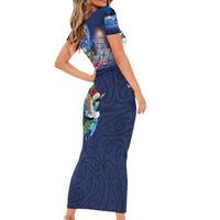 New Zealand Merry Christmas Family Matching Short Sleeve Bodycon Dress and Hawaiian Shirt Maori Tribal Pattern with Xmas Tui Bird LT03 - Polynesian Pride