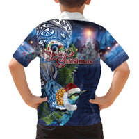 New Zealand Merry Christmas Family Matching Summer Maxi Dress and Hawaiian Shirt Maori Tribal Pattern with Xmas Tui Bird LT03 - Polynesian Pride