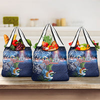 New Zealand Merry Christmas Grocery Bag Maori Tribal Pattern with Xmas Tui Bird