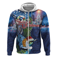 New Zealand Merry Christmas Hoodie Maori Tribal Pattern with Xmas Tui Bird