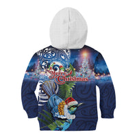New Zealand Merry Christmas Kid Hoodie Maori Tribal Pattern with Xmas Tui Bird