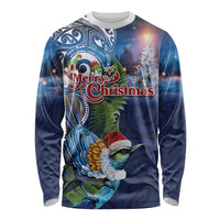 New Zealand Merry Christmas Long Sleeve Shirt Maori Tribal Pattern with Xmas Tui Bird