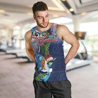 New Zealand Merry Christmas Men Tank Top Maori Tribal Pattern with Xmas Tui Bird