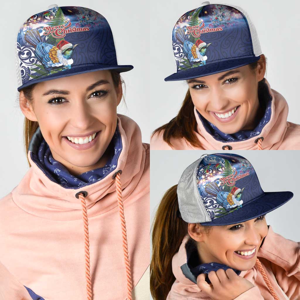New Zealand Merry Christmas Mesh Trucker Cap Maori Tribal Pattern with Xmas Tui Bird