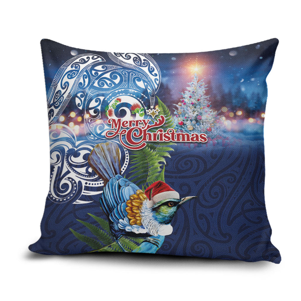 New Zealand Merry Christmas Pillow Cover Maori Tribal Pattern with Xmas Tui Bird