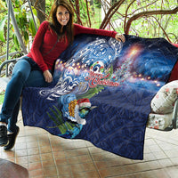 New Zealand Merry Christmas Quilt Maori Tribal Pattern with Xmas Tui Bird