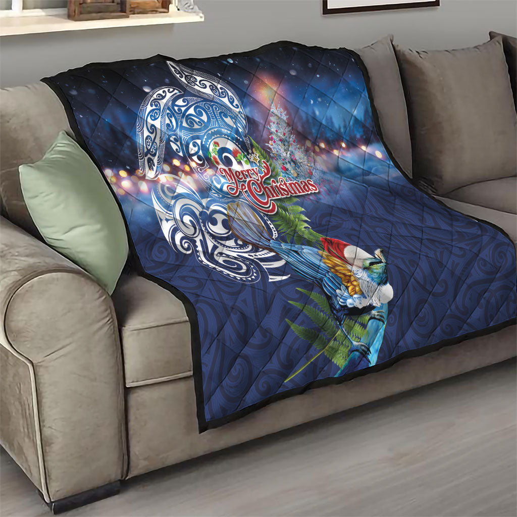 New Zealand Merry Christmas Quilt Maori Tribal Pattern with Xmas Tui Bird