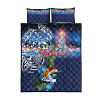 New Zealand Merry Christmas Quilt Bed Set Maori Tribal Pattern with Xmas Tui Bird