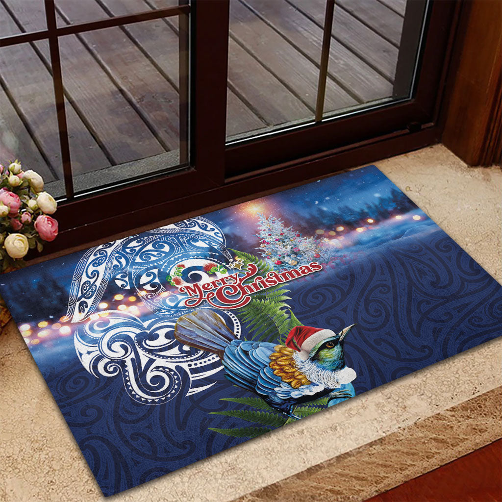 New Zealand Merry Christmas Rubber Doormat Maori Tribal Pattern with Xmas Tui Bird