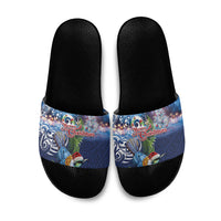 New Zealand Merry Christmas Slide Sandals Maori Tribal Pattern with Xmas Tui Bird