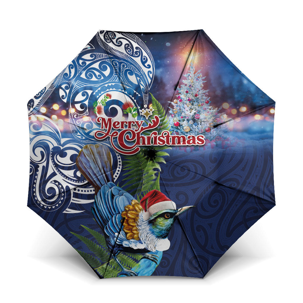 New Zealand Merry Christmas Umbrella Maori Tribal Pattern with Xmas Tui Bird