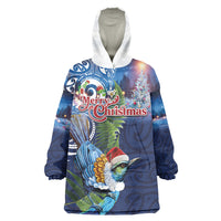 New Zealand Merry Christmas Wearable Blanket Hoodie Maori Tribal Pattern with Xmas Tui Bird LT03 One Size Multicolor - Polynesian Pride