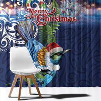 New Zealand Merry Christmas Window Curtain Maori Tribal Pattern with Xmas Tui Bird