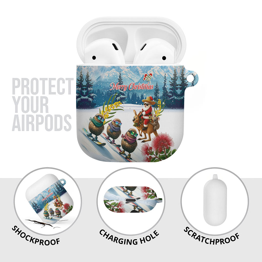 New Zealand and Australia Merry Christmas AirPods Case Kiwi Birds Skiing and Koala Santa Riding Kangaroo