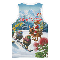 New Zealand and Australia Merry Christmas Basketball Jersey Kiwi Birds Skiing and Koala Santa Riding Kangaroo LT03 - Polynesian Pride