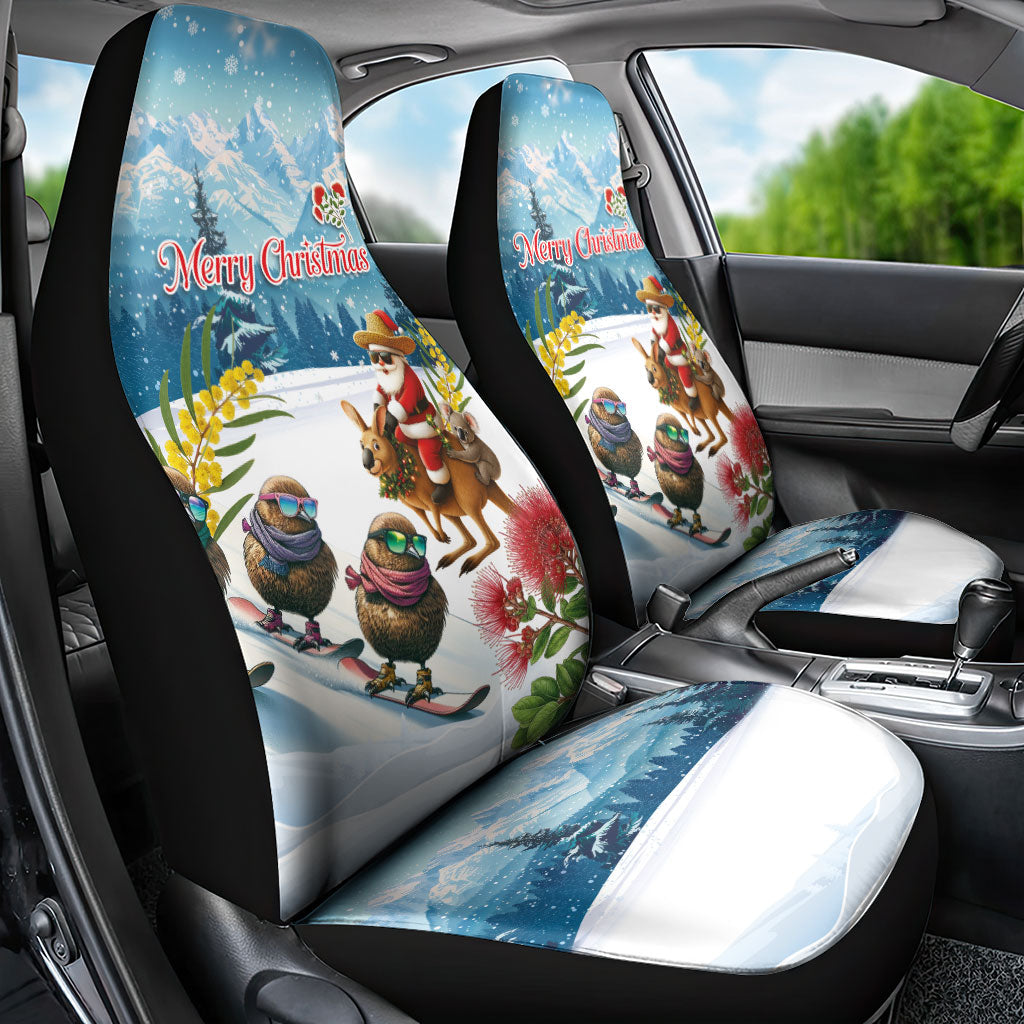 New Zealand and Australia Merry Christmas Car Seat Cover Kiwi Birds Skiing and Koala Santa Riding Kangaroo LT03 - Polynesian Pride