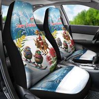 New Zealand and Australia Merry Christmas Car Seat Cover Kiwi Birds Skiing and Koala Santa Riding Kangaroo LT03 - Polynesian Pride