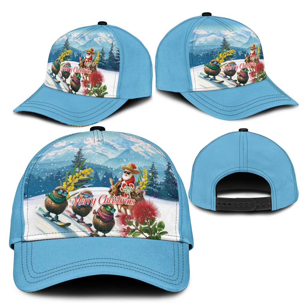 New Zealand and Australia Merry Christmas Classic Cap Kiwi Birds Skiing and Santa Riding Kangaroo with Koala LT03 - Polynesian Pride