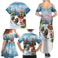 New Zealand and Australia Merry Christmas Family Matching Summer Maxi Dress and Hawaiian Shirt Kiwi Birds Skiing and Koala Santa Riding Kangaroo LT03 - Polynesian Pride