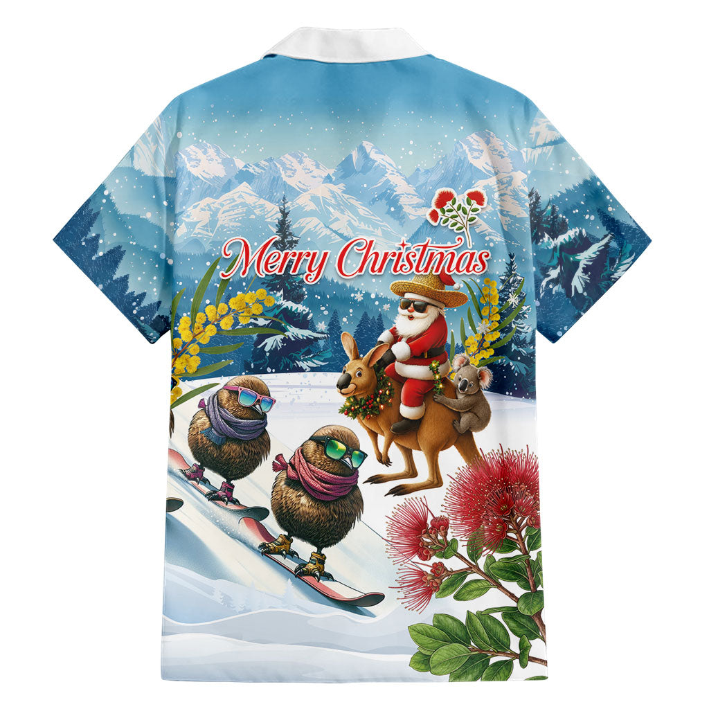 New Zealand and Australia Merry Christmas Hawaiian Shirt Kiwi Birds Skiing and Koala Santa Riding Kangaroo LT03 - Polynesian Pride