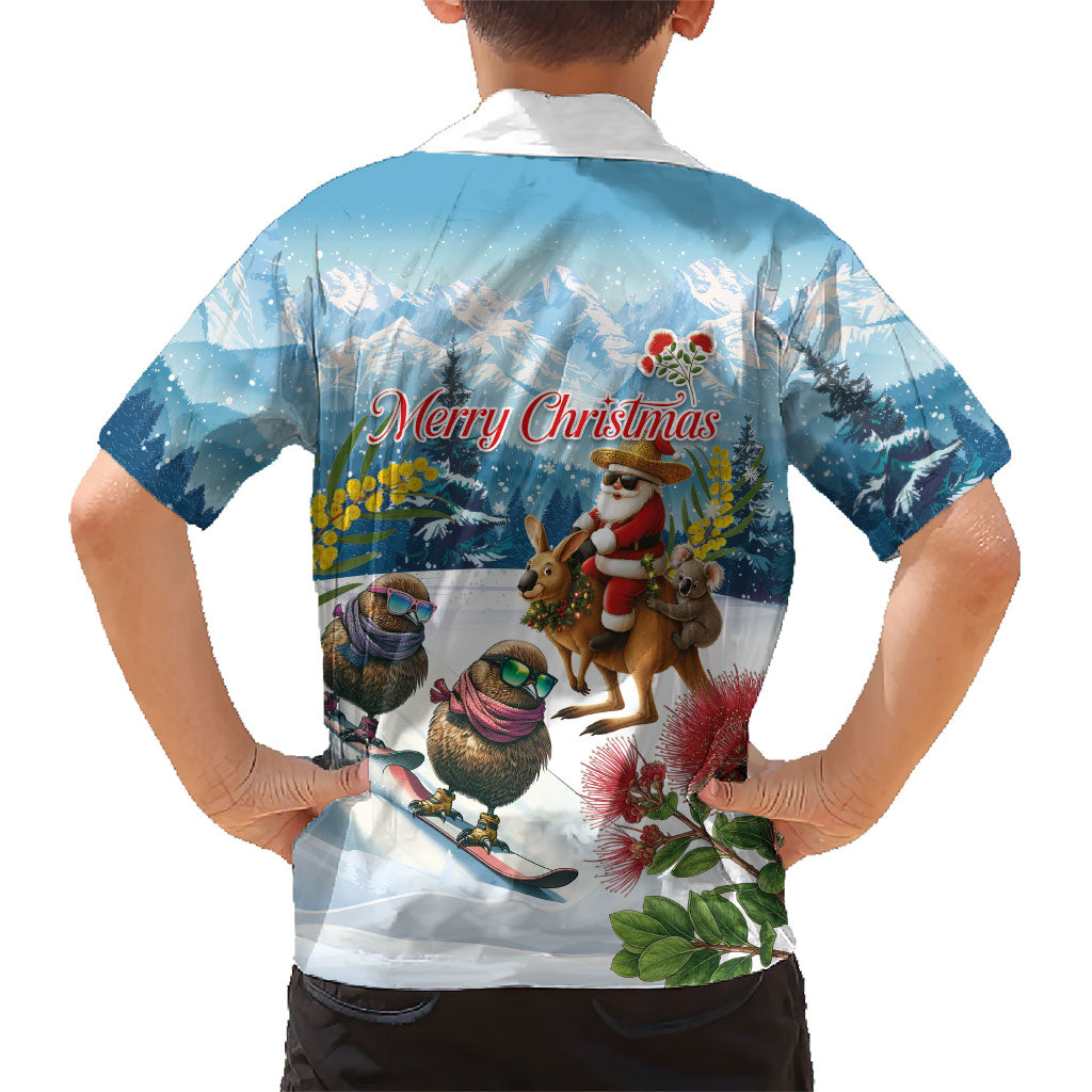 New Zealand and Australia Merry Christmas Hawaiian Shirt Kiwi Birds Skiing and Koala Santa Riding Kangaroo LT03 - Polynesian Pride