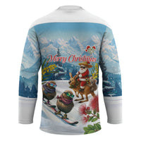 New Zealand and Australia Merry Christmas Hockey Jersey Kiwi Birds Skiing and Koala Santa Riding Kangaroo LT03 - Polynesian Pride