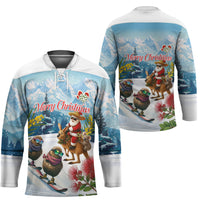 New Zealand and Australia Merry Christmas Hockey Jersey Kiwi Birds Skiing and Koala Santa Riding Kangaroo LT03 - Polynesian Pride