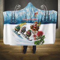 New Zealand and Australia Merry Christmas Hooded Blanket Kiwi Birds Skiing and Koala Santa Riding Kangaroo LT03 - Polynesian Pride