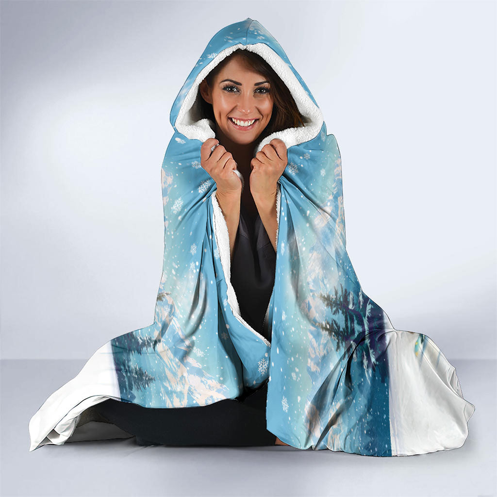 New Zealand and Australia Merry Christmas Hooded Blanket Kiwi Birds Skiing and Koala Santa Riding Kangaroo LT03 - Polynesian Pride