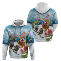 New Zealand and Australia Merry Christmas Hoodie Kiwi Birds Skiing and Koala Santa Riding Kangaroo LT03 - Polynesian Pride