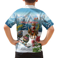 New Zealand and Australia Merry Christmas Kid Hawaiian Shirt Kiwi Birds Skiing and Koala Santa Riding Kangaroo LT03 - Polynesian Pride