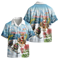 New Zealand and Australia Merry Christmas Kid Hawaiian Shirt Kiwi Birds Skiing and Koala Santa Riding Kangaroo LT03 - Polynesian Pride