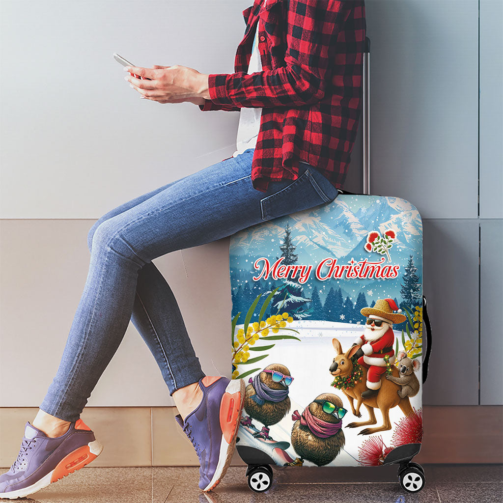 New Zealand and Australia Merry Christmas Luggage Cover Kiwi Birds Skiing and Koala Santa Riding Kangaroo LT03 - Polynesian Pride