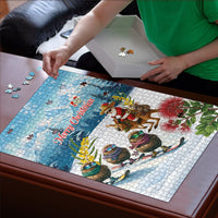 New Zealand and Australia Merry Christmas Puzzle Kiwi Birds Skiing and Koala Santa Riding Kangaroo LT03 - Polynesian Pride