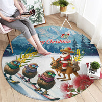 New Zealand and Australia Merry Christmas Round Carpet Kiwi Birds Skiing and Koala Santa Riding Kangaroo LT03 - Polynesian Pride