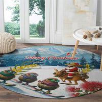 New Zealand and Australia Merry Christmas Round Carpet Kiwi Birds Skiing and Koala Santa Riding Kangaroo LT03 - Polynesian Pride