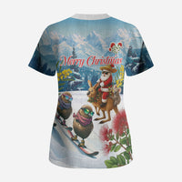 New Zealand and Australia Merry Christmas Scrub Top Kiwi Birds Skiing and Koala Santa Riding Kangaroo
